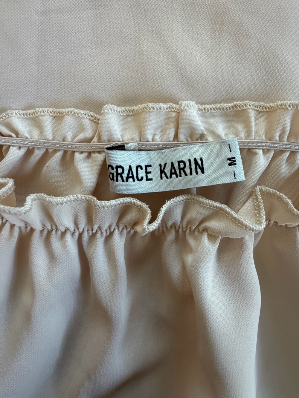 Grace Karin Blouse beige long sleeves round ruffle neck lace cuffs size M - Picture 2 of 8